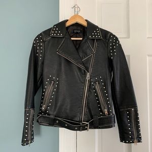 Topshop Studded Faux Leather Moto Jacket